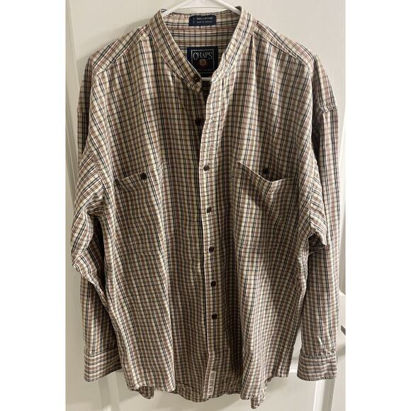 Ralph Lauren Chaps Large Men's Plaid Long Sleeve Button Up Double Pocket Tan - Picture 2 of 7